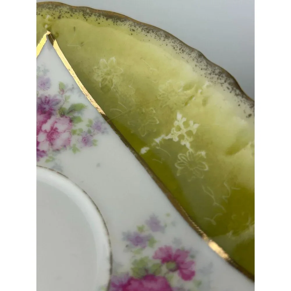 Excelsior Austria Porcelain Teacup & Saucer Green Pink Floral Victorian